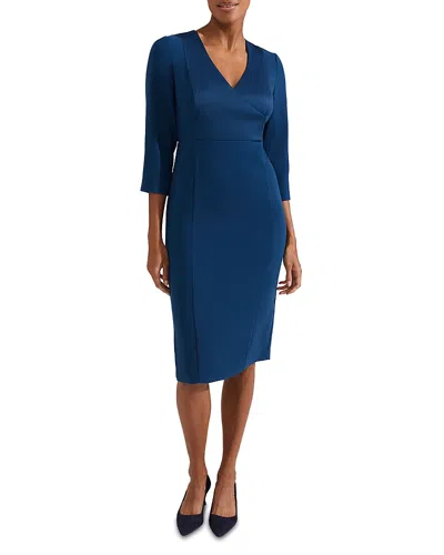 Hobbs London Saige V Neck Dress In Steel Blue