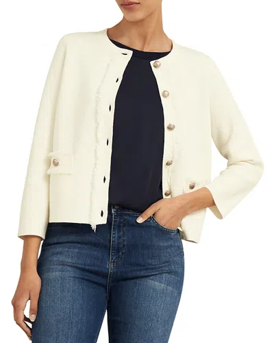 Hobbs London Sairey Knitted Fringe Jacket In Warm Ivory