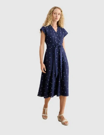 Hobbs London Samantha Polka Dot Midi Dress In Blue
