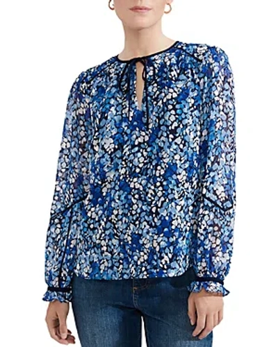 Hobbs London Sasha Tie Neck Top In Blue Multi