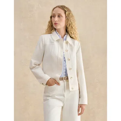 Hobbs London Selborne Tailored Cropped Denim Jacket In White