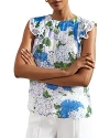 Hobbs London Simona Floral Flutter Sleeve Blouse In Ivory Multi