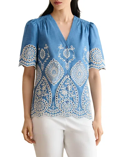Hobbs London Sloane Broderie Blouse In Blue