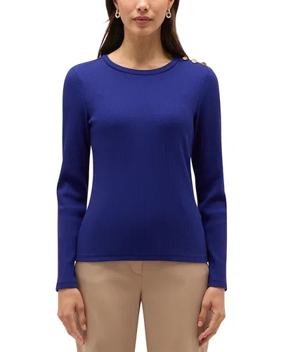 Hobbs London Tamsin Cotton Blend Button Shoulder Top In Blue