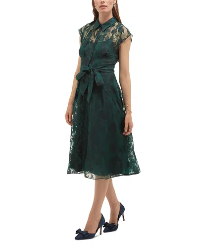 Hobbs London Tess Tie Waist Sheer Overlay Dress In Green