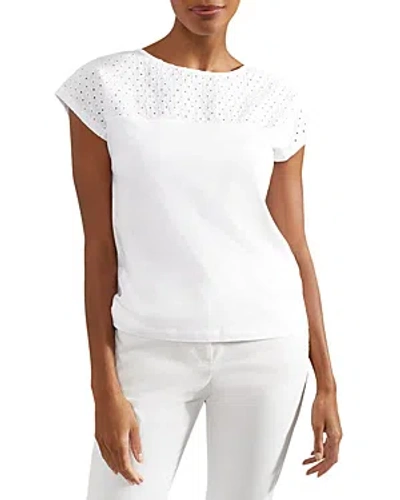 Hobbs London Thea Broderie Cotton Eyelet Top In White