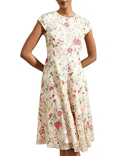 Hobbs London Tia Floral Embroidered Dress In Cream Multi