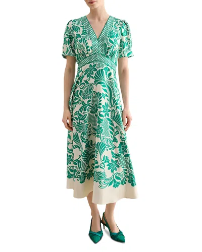 Hobbs London Trelissick V-neck Fit Flare Dress In Green