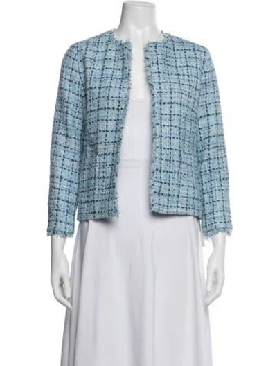 Pre-owned Hobbs London Tweed Pattern Jacket In Blue