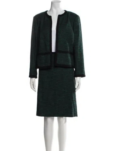 Pre-owned Hobbs London Tweed Pattern Skirt Suit In Green