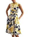 Hobbs London Twitchill Printed Linen Sleeveless Dress In Navy Yellow