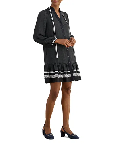 Hobbs London Valerie Contrast Print Tie Neck Dress In Black
