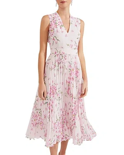 Hobbs London Veronica Pleated Midi Dress In Pink Multi