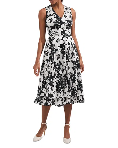 Hobbs London Viola Floral Belted Midi Dress In Black Ivory