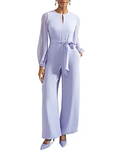 Hobbs London Vivian Sheer Sleeve Wide Leg Jumpsuit In Blue Skies