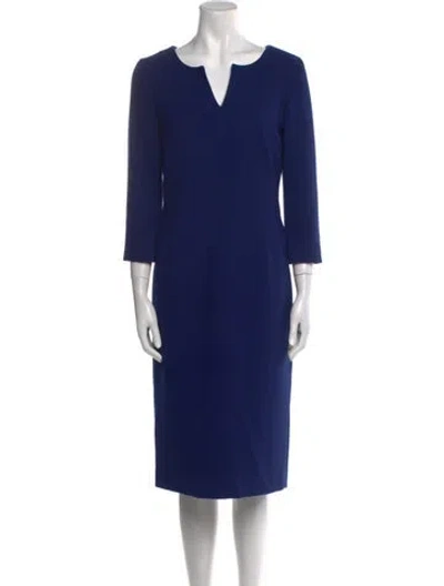 Pre-owned Hobbs London V-neck Knee-length Dress In Blue