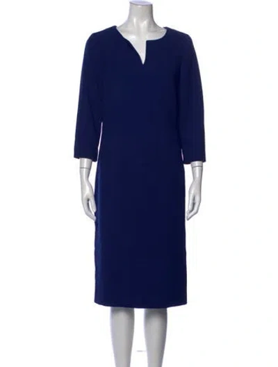 Pre-owned Hobbs London V-neck Knee-length Dress In Blue