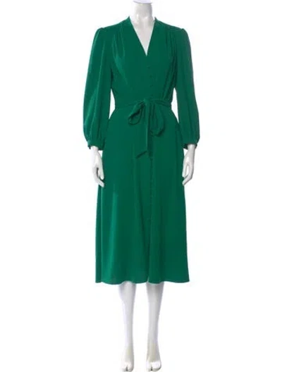 Pre-owned Hobbs London V-neck Midi Length Dress In Green