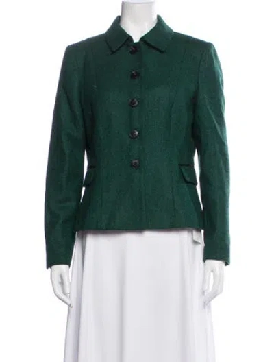 Pre-owned Hobbs London Wool Tweed Pattern Blazer In Green
