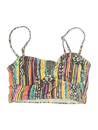 Pre-owned Hobie Swimsuit Top Yellow Print Pattern Swimwear