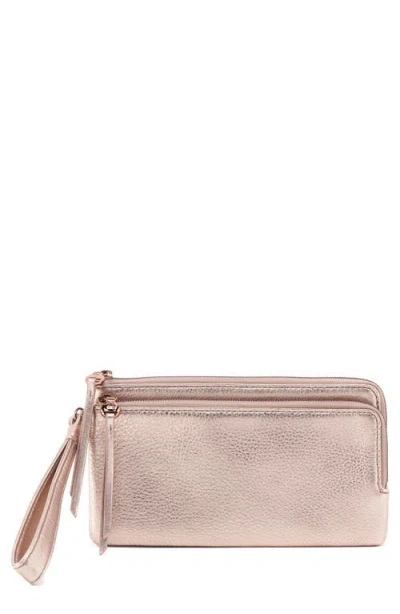 Hobo Dayton Leather Wristlet In Pink Gold Metallic