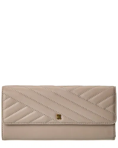 Hobo Jill Large Leather Trifold Wallet In Grey