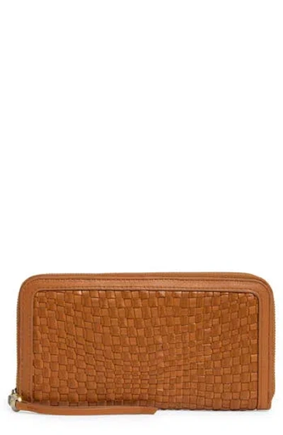 Hobo Large Nila Woven Leather Zip Around Wallet In Brown