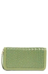 Hobo Large Nila Woven Leather Zip Around Wallet In Sweet Basil