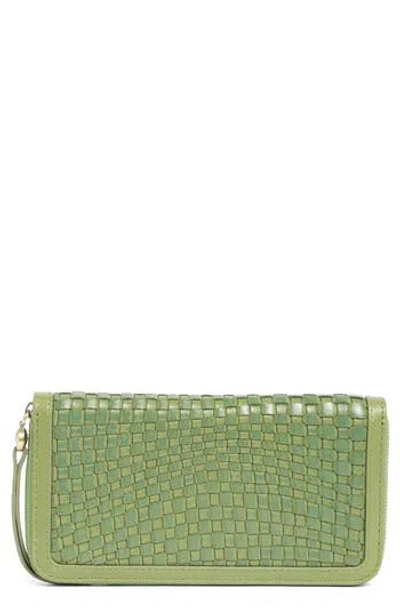 Hobo Large Nila Woven Leather Zip Around Wallet In Sweet Basil