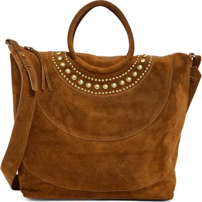 Hobo Maggie Studded Suede Satchel In Brown