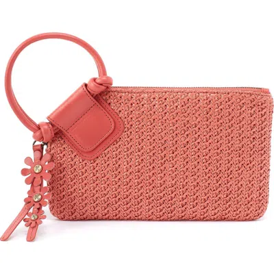 Hobo Sable Straw & Leather Wristlet In Red