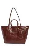 Hobo Sheila East/west Leather Tote In Burgundy