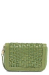 Hobo Small Nila Woven Leather Zip Around Wallet In Green