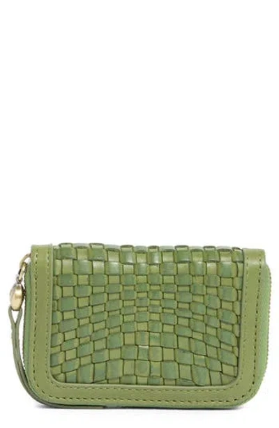 Hobo Small Nila Woven Leather Zip Around Wallet In Green