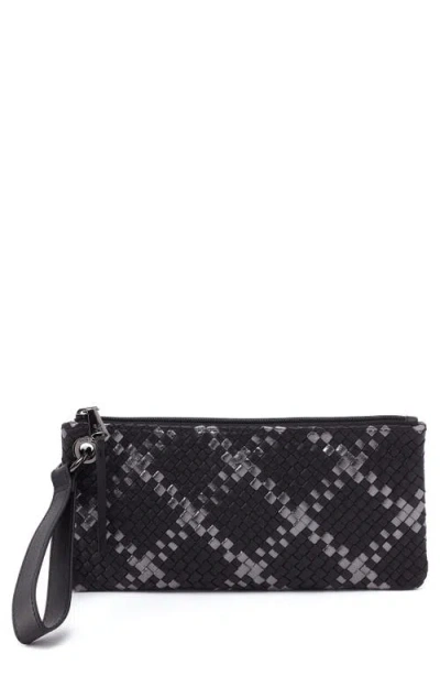Hobo 'vida' Leather Clutch In Black Metallic Woven