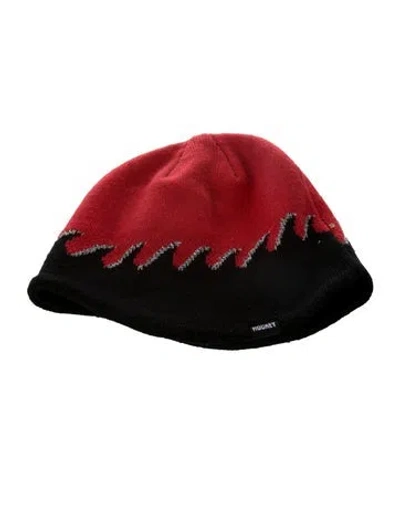 Pre-owned Hockey Patterned Knit Beanie In Red
