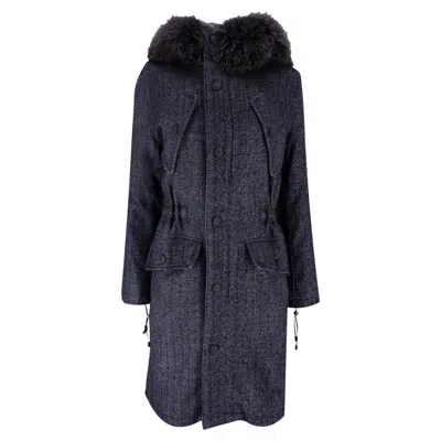 Pre-owned Hockley Saga Furs Tweed Coat With Fox & Rabbit Fur Trim In Black