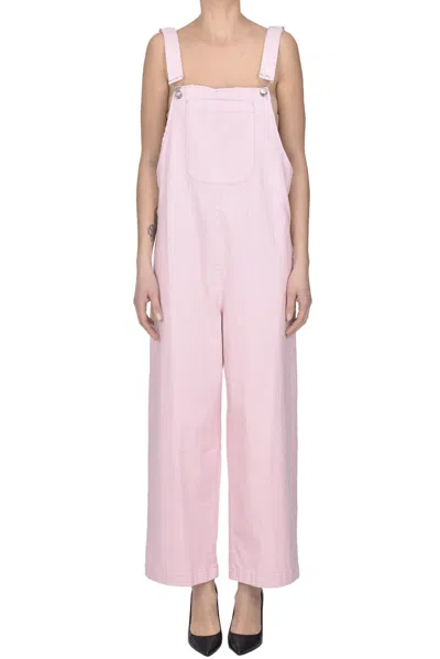 Hod Striped Denim Overalls In Pink