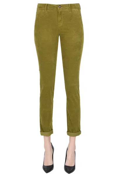 Hod Velvet Slim Chino Trousers In Olive Green