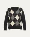 Hodakova Attached Argyle Knitted Wool Sweater In Greybrown