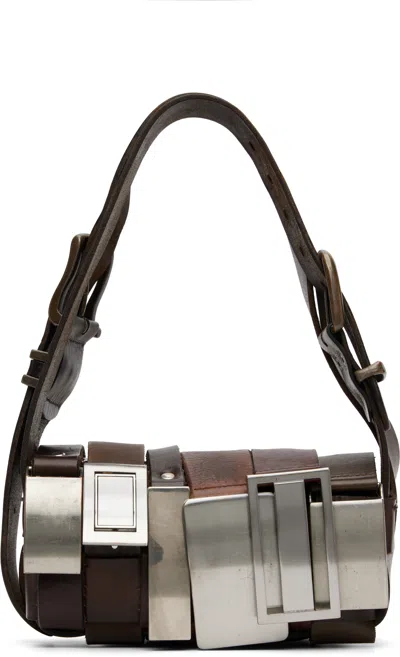 Hodakova Brown Buckle Baguette Bag In Black