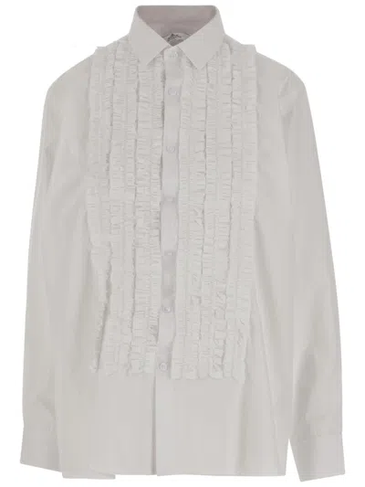 Hodakova Cotton Shirt With Front Ruffle In Gray