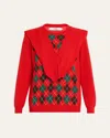Hodakova Double-sleeve Argyle Crewneck Sweater In Red