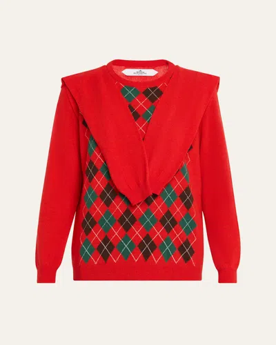 Hodakova Double-sleeve Argyle Crewneck Sweater In Red