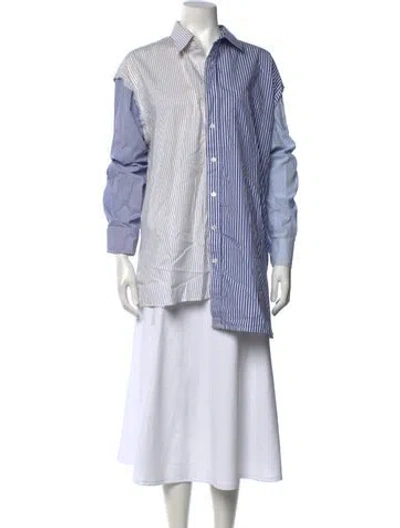 Pre-owned Hodakova Striped Long Sleeve Button-up Top In Blue/white