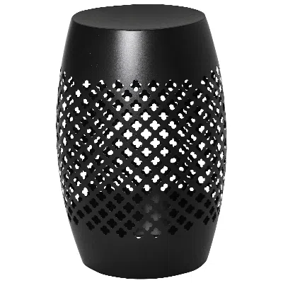Hodetail 12.5" Steel Outdoor Side Table, Round Hollow Drum Patio End Table, Accent Table For Indoor And Outdo