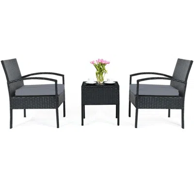 Hodetail 3 Pieces Outdoor Rattan Patio Conversation Set With Seat Cushions