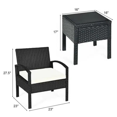 Hodetail 3 Pieces Outdoor Rattan Patio Conversation Set With Seat Cushions