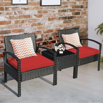 Hodetail 3 Pieces Outdoor Rattan Patio Conversation Set With Seat Cushions