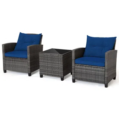 Hodetail 3 Pieces Outdoor Wicker Conversation Set With Tempered Glass Tabletop